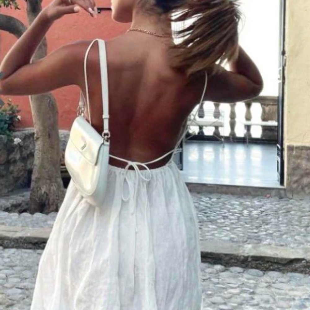 Vrg grl runway linen backless mini dress